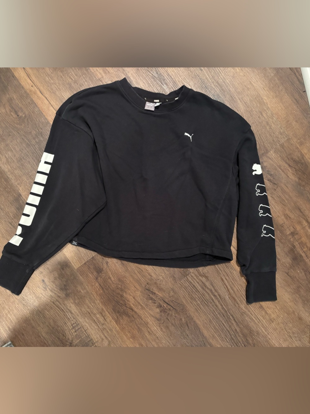 Puma Black Crewneck Sweatshirt with White Logo and Sleeve Graphics
